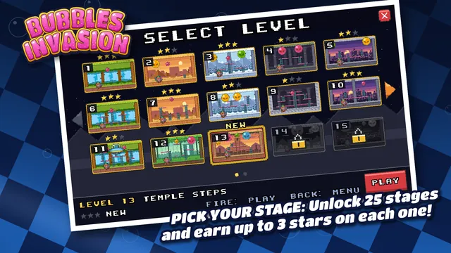 Pick your stage and earn up to 3 stars